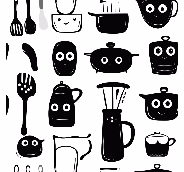 Rullegardin kjøkken med svarte tegnet bestikk - Tenstickers