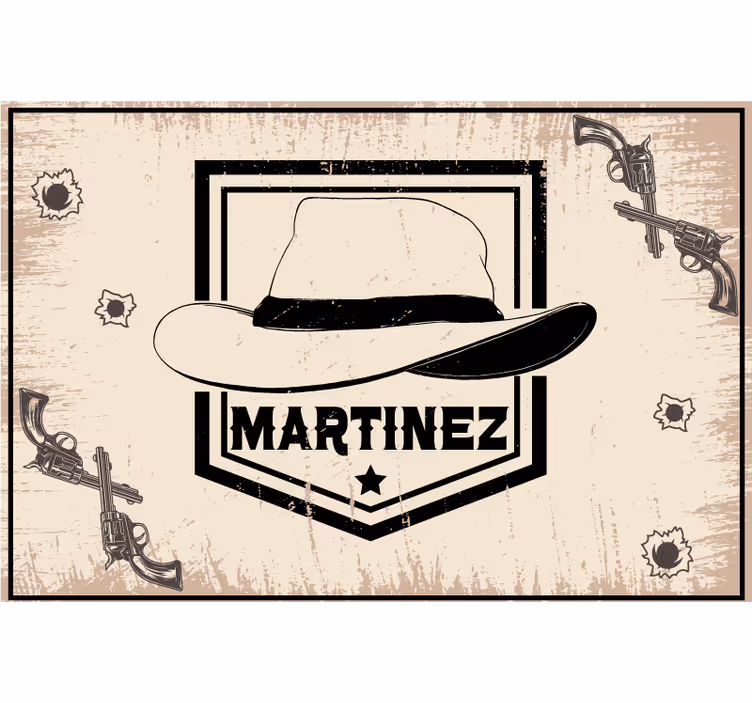 Rullegardin beige med cowboyhatt og navn - Tenstickers