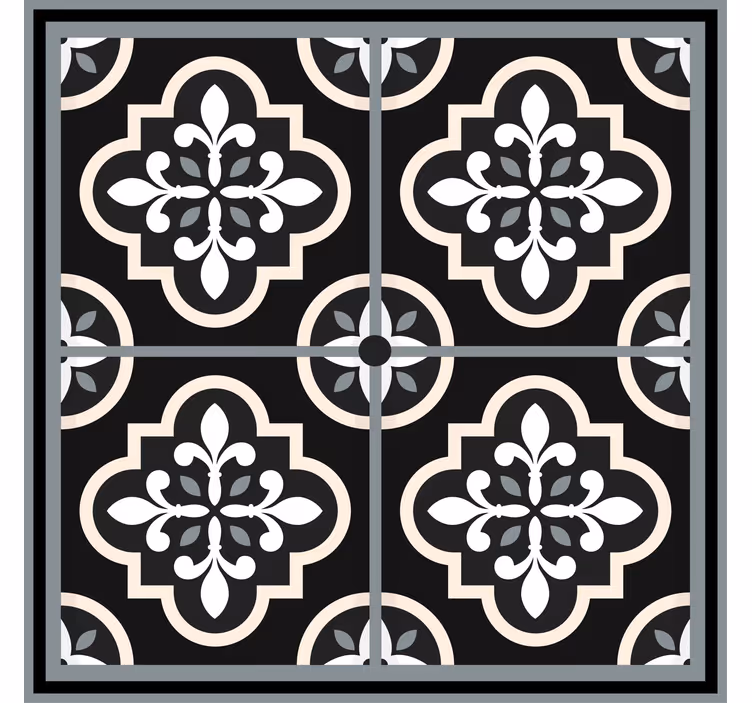 Rullegardin kontor svart og hvitt blomstermønster - Tenstickers