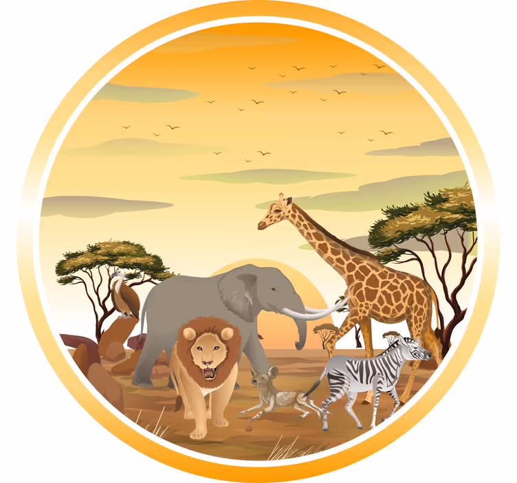 Rullegardin barn afrikanske dyr med planter - Tenstickers