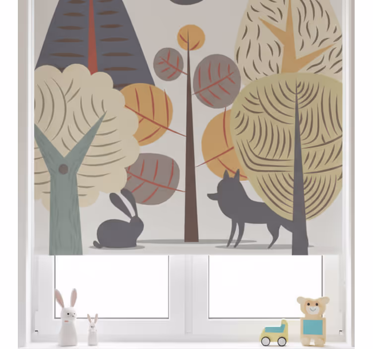 Rullegardin barn pastell glad skog - Tenstickers