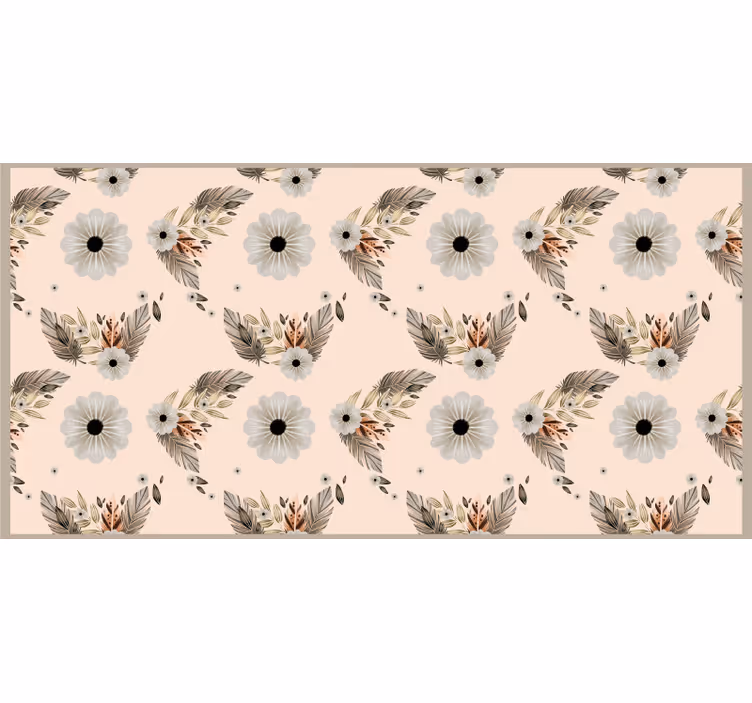 Rullegardin beige med rosa og svarte pastellblomster - Tenstickers