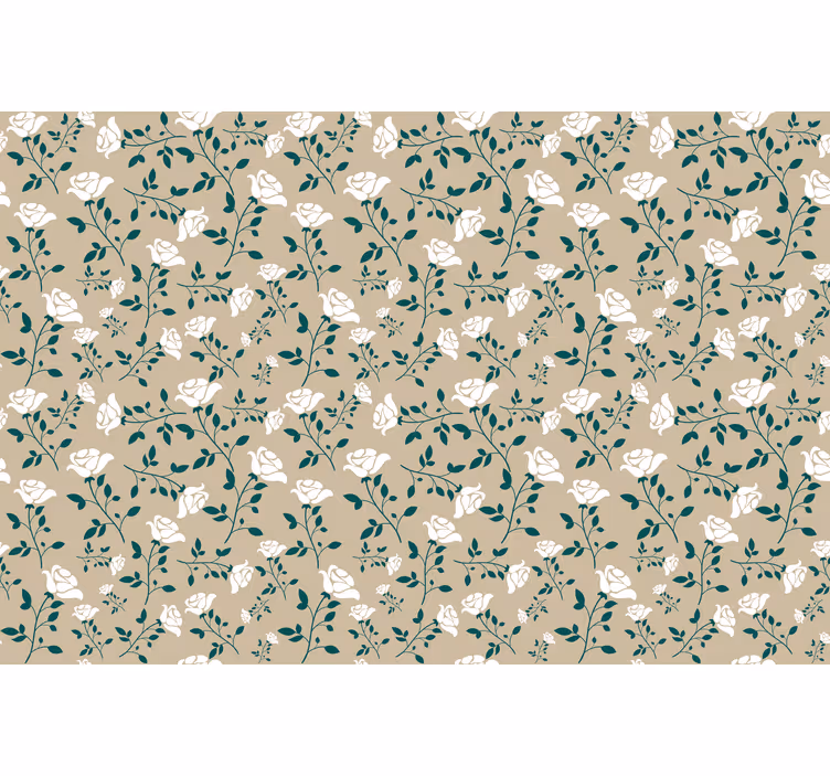 Rullegardin beige med hvitt vintage rosemønster - Tenstickers