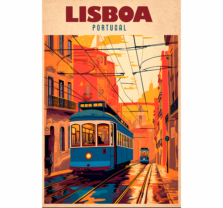Rullegardin mer vintage med illustrasjon av lisboa-trikk - Tenstickers