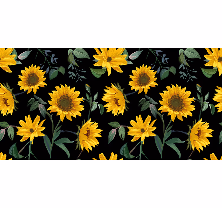 Svart rullegardin med solblomster på svart bakgrunn - Tenstickers