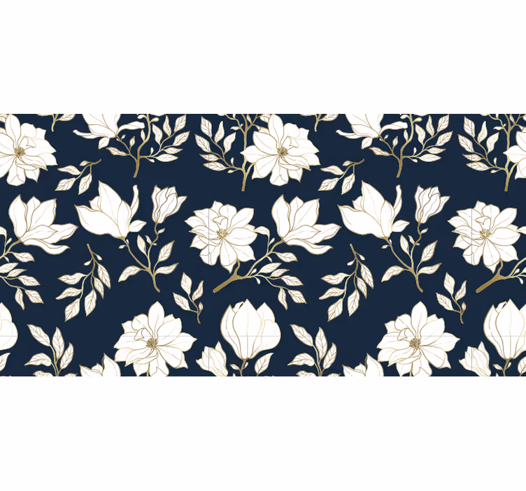 Svart rullegardin med hvite blomster mønster - Tenstickers