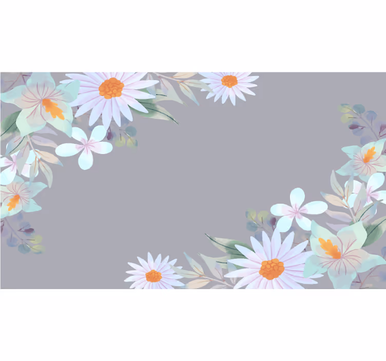Rullegardin grå med grå og blå akvarellblomster - Tenstickers