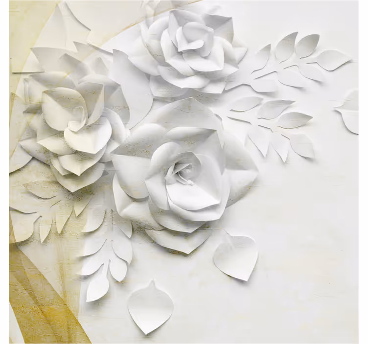 Rullegardin bad med elegante gull og hvite blomster - Tenstickers
