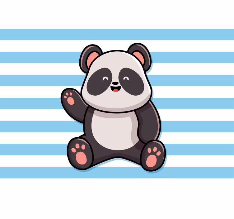 Morsom rullegardin med glad panda på stripete bakgrunn - Tenstickers