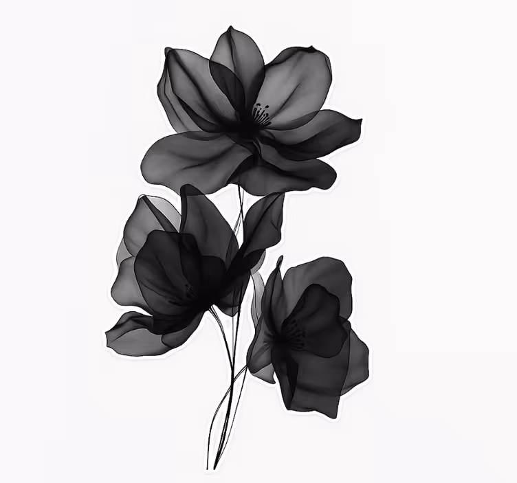 Blomster rullegardin svarte gjennomsiktige blomster - Tenstickers