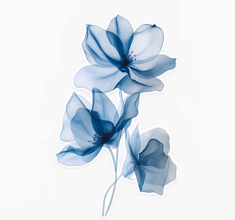 Blomster rullegardin blå gjennomsiktige blomster - Tenstickers
