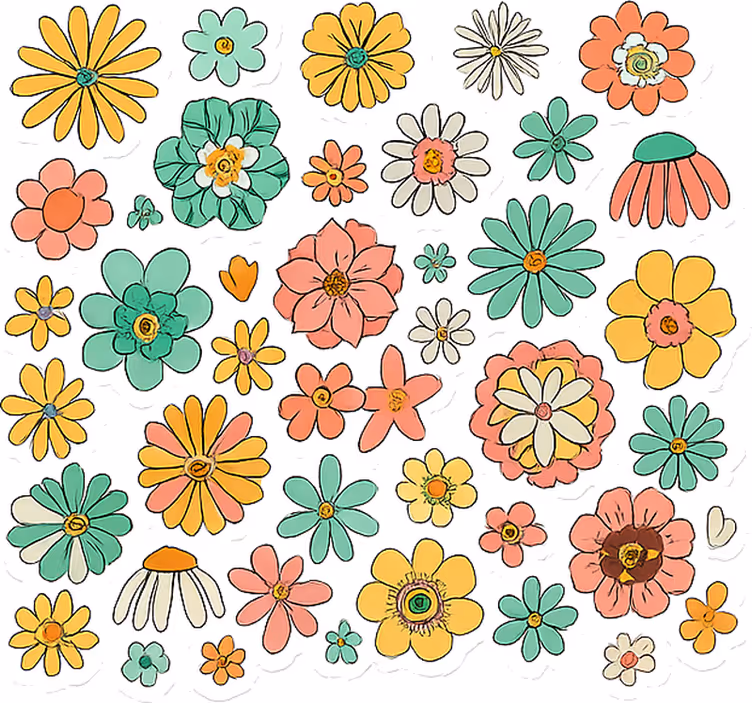 Fargerik retro 70-talls blomster rullegardin - Tenstickers