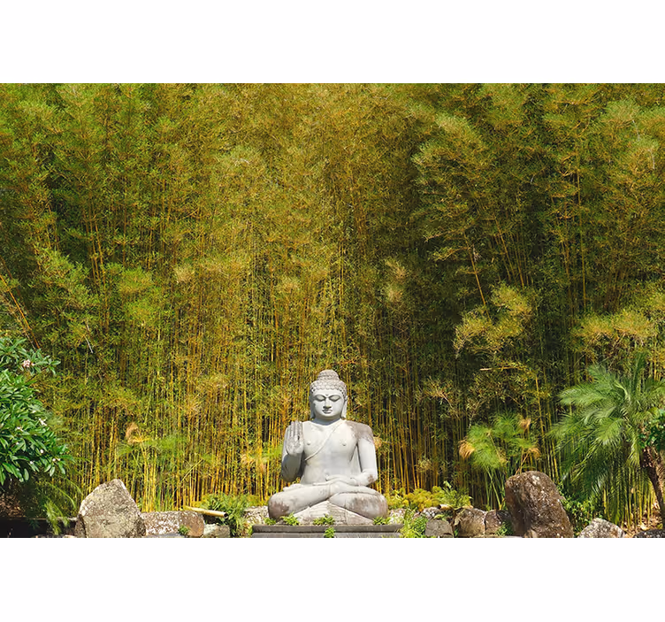Rullegardin zen grå buddha som ser på grønn natur - Tenstickers