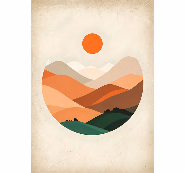 Rullegardin oransje sol over fjellene - Tenstickers