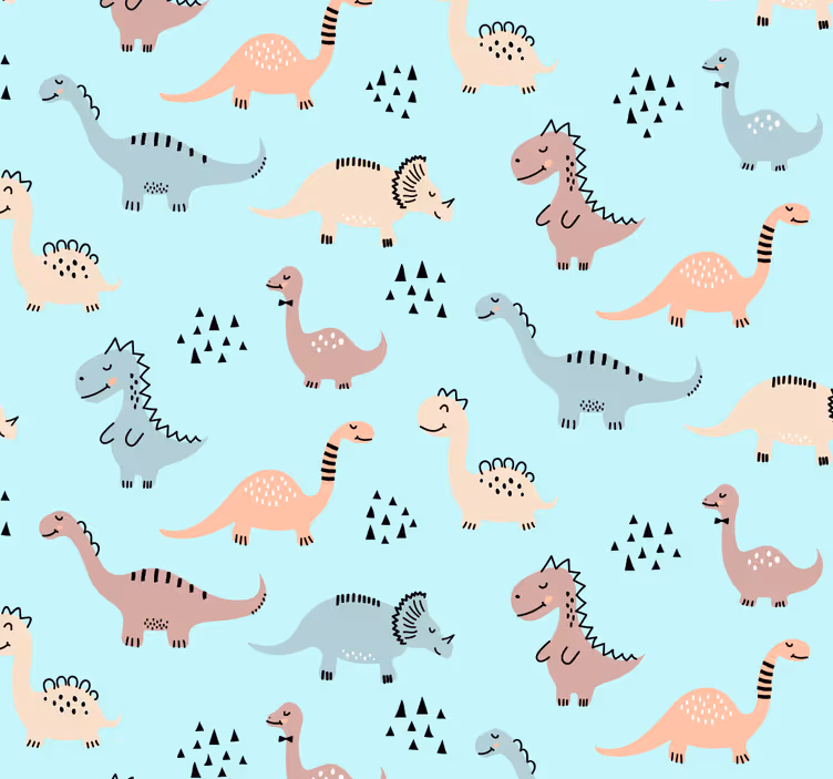 Rullegardin baby blå bakgrunn med gule og grønne dinosaurer - Tenstickers