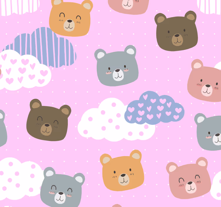 Rullegardin baby minimalistisk bjørn smil rosa bakgrunn - Tenstickers