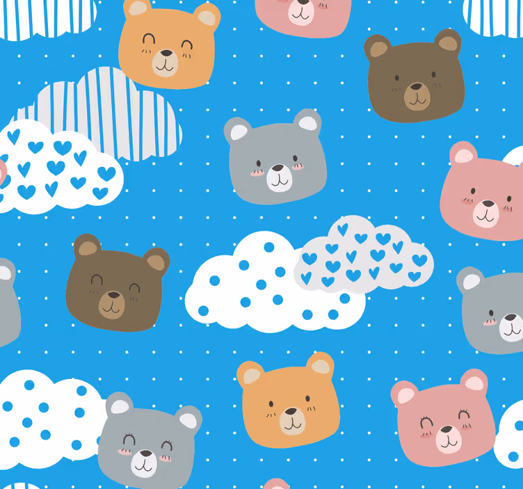 Rullegardin baby minimalistisk bjørn smil blå bakgrunn - Tenstickers