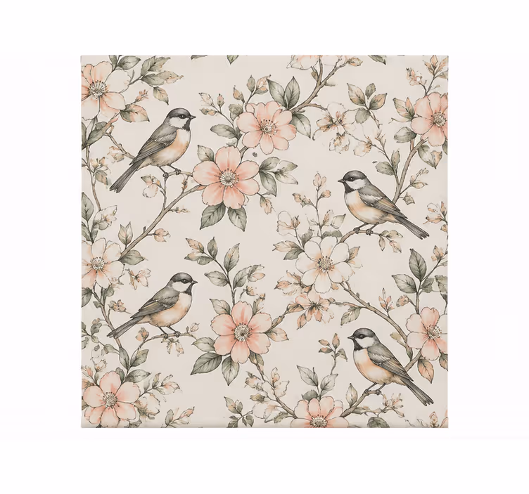 Rullegardin oransje med fugler og blomster mønster - Tenstickers