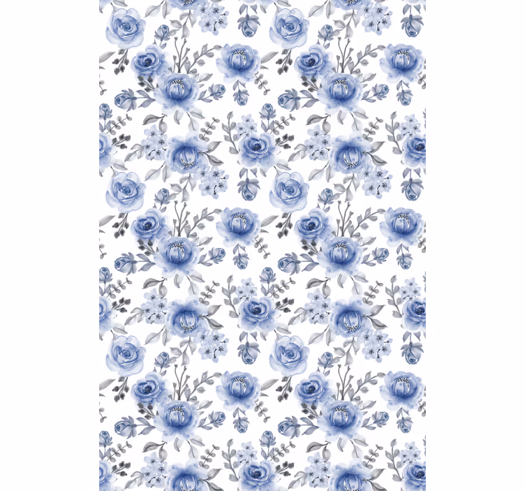 Blå mønster blomsterRullegardin - Tenstickers