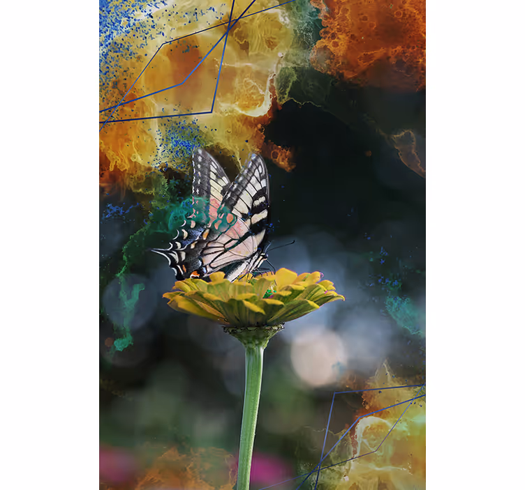 Gul blomst sommerfugl rullegardin - Tenstickers