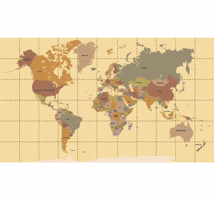 Beige vintage verdenskart rullegardin - Tenstickers