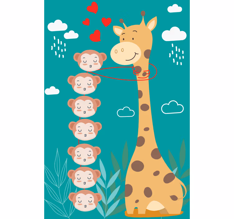 Aper som kysser giraffe moro rullegardin - Tenstickers