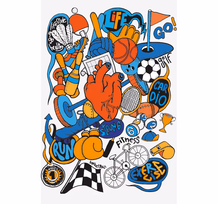 Collage kunstnerisk sport rullegardin - Tenstickers