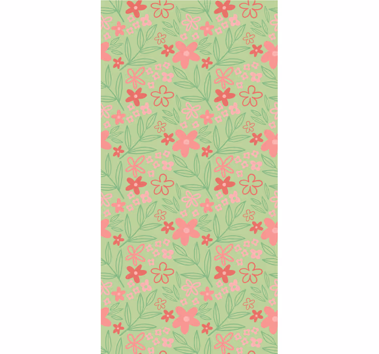 Rosa blomster på grønn blomsterRullegardin - Tenstickers