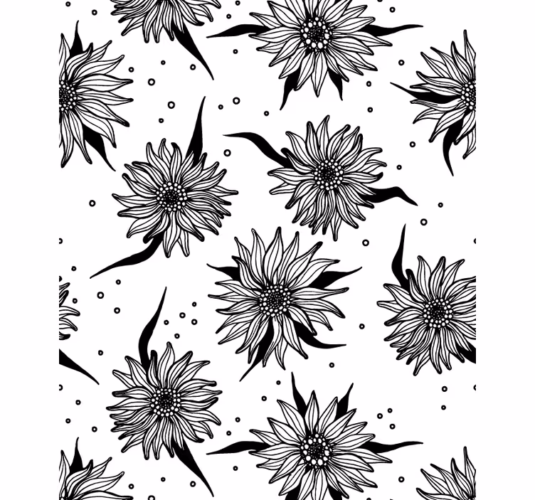 Svarte og hvite solsikker rullegardin blomster - Tenstickers