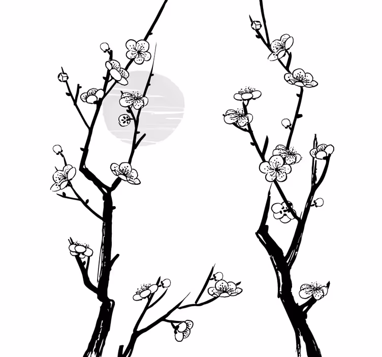 Blomstrende grener silhuett rullegardin blomster - Tenstickers