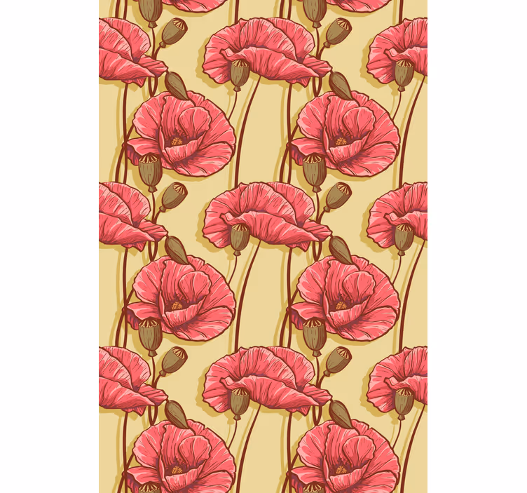 Vintage rød valmuer mønster blomst rullegardin - Tenstickers