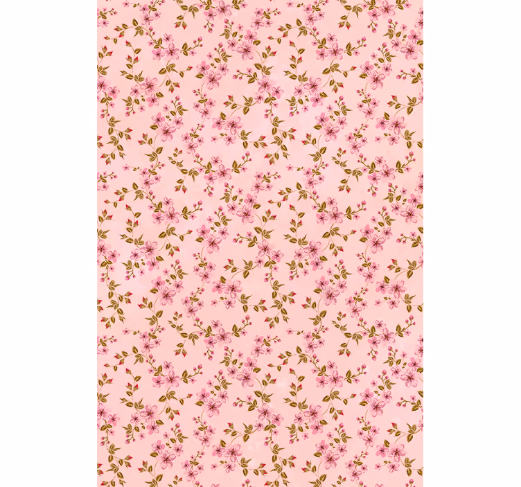 Akvarell rosa blomster og planteRullegardin - Tenstickers