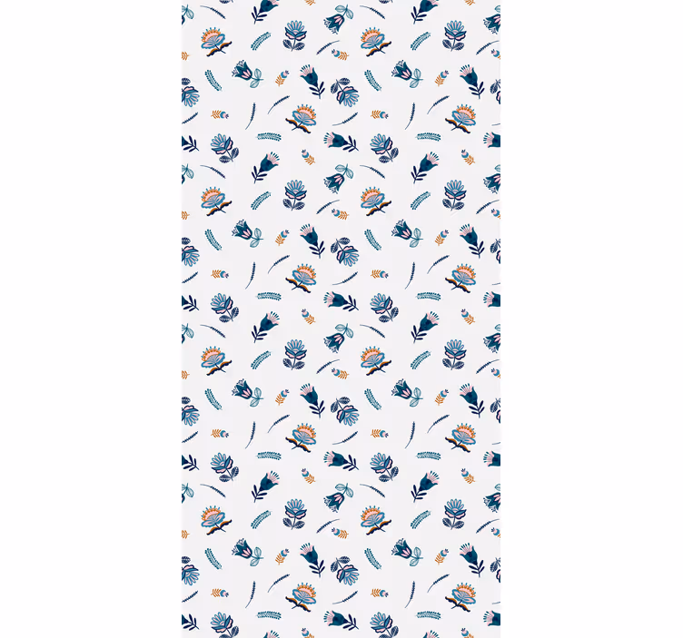 Blått folkekunstmotiv rullegardin blomster - Tenstickers