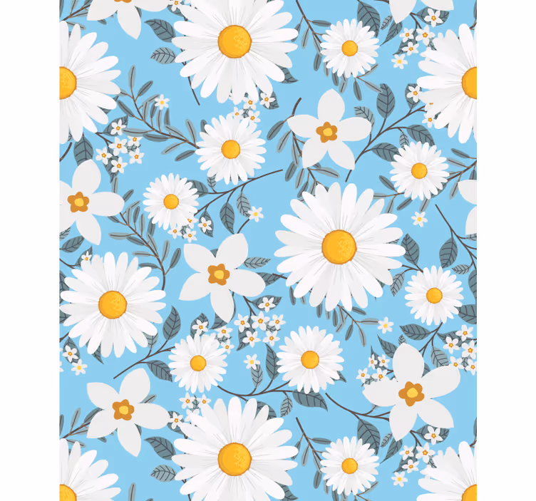Tusenfryd blomster mønster blå bakgrunn rullegardin - Tenstickers