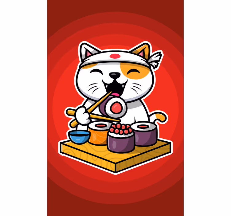 Sulten katt som spiser sushi barnas rullegardin - Tenstickers