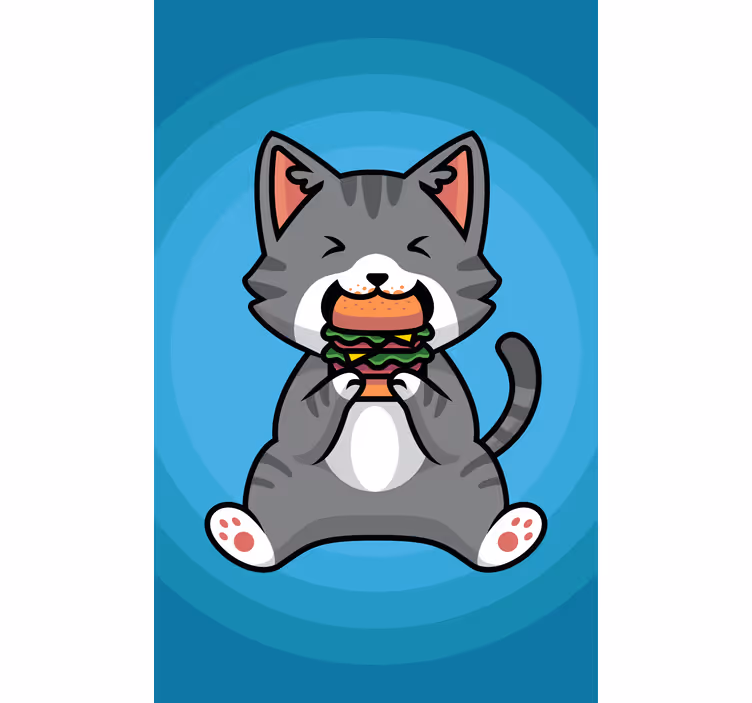 Glad katt som spiser rullegardin dyr - Tenstickers