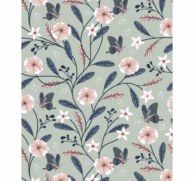 Blomstersommerfuglmønstre rullegardin blomster - Tenstickers