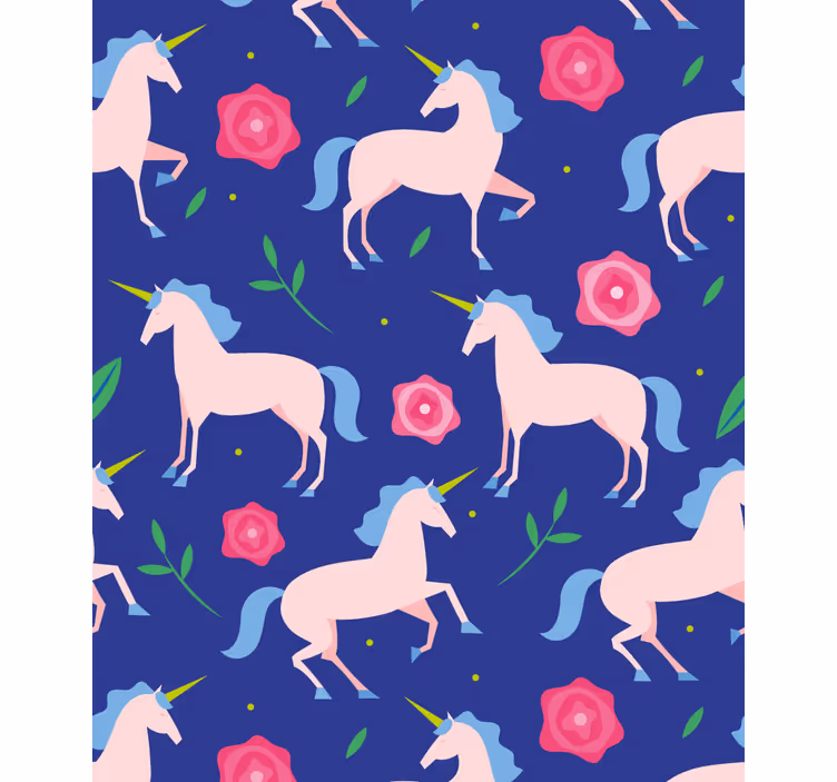 Enhjørninger og blomster rullegardin barn - Tenstickers