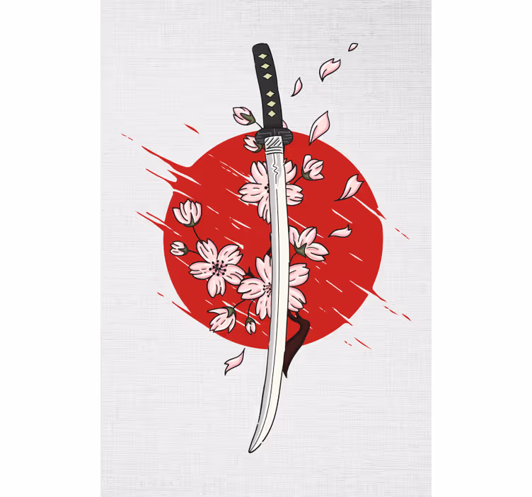 Japansk sverd og sakura rullegardin originale - Tenstickers