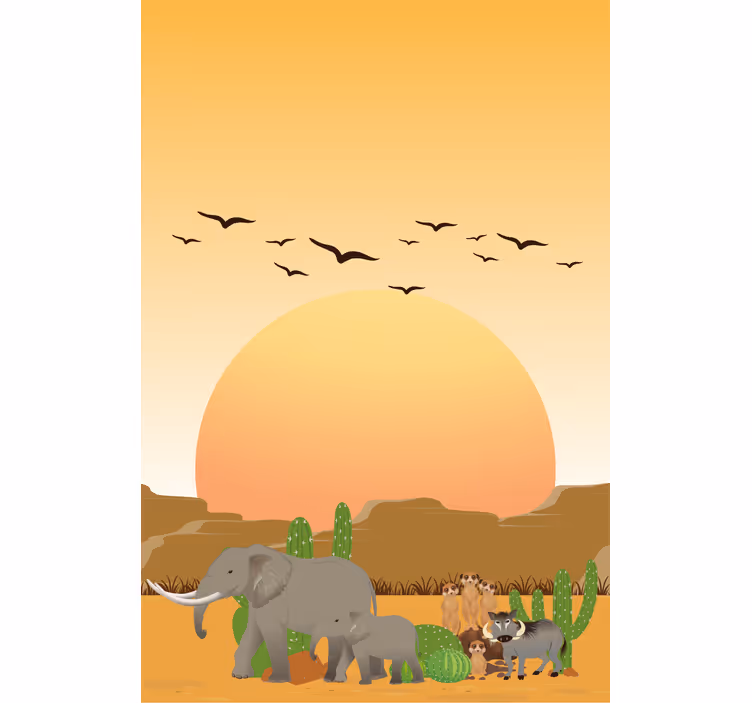 Afrikansk solnedgang i naturen rullegardin dyr - Tenstickers