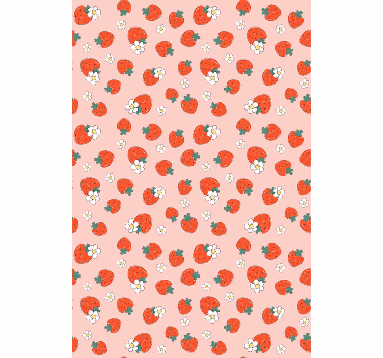 Jordbærmønster med blomster rullegardin frukt - Tenstickers