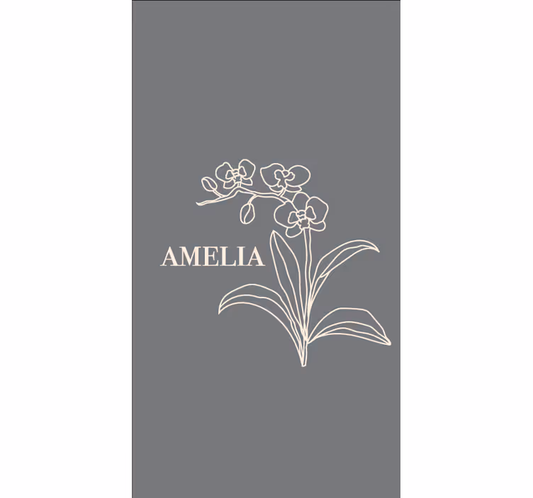 Elegant grå design med navn rullegardin blomster - Tenstickers