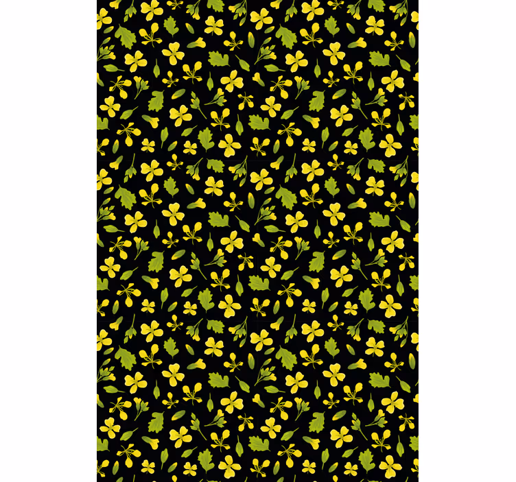Gult og svart mønster rullegardin blomster - Tenstickers