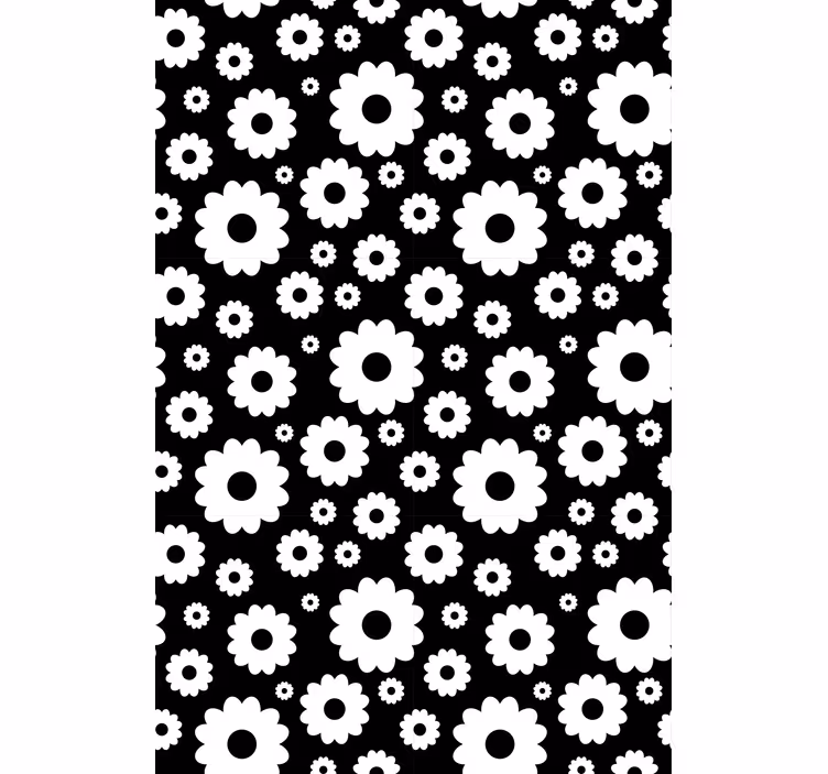 Svart og hvitt blomstringsmønster rullegardin blomster - Tenstickers