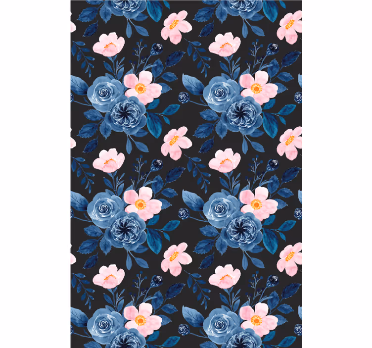 Blått blomstermotiv rullegardin blomster - Tenstickers