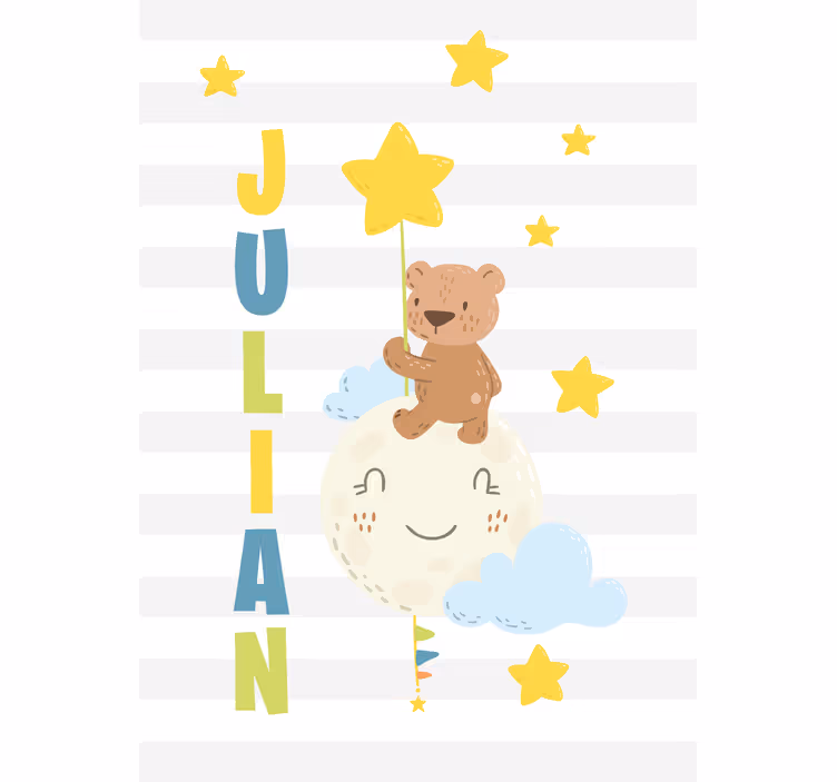 Brun bamse med ballonger og stjerner rullegardin tegning - Tenstickers