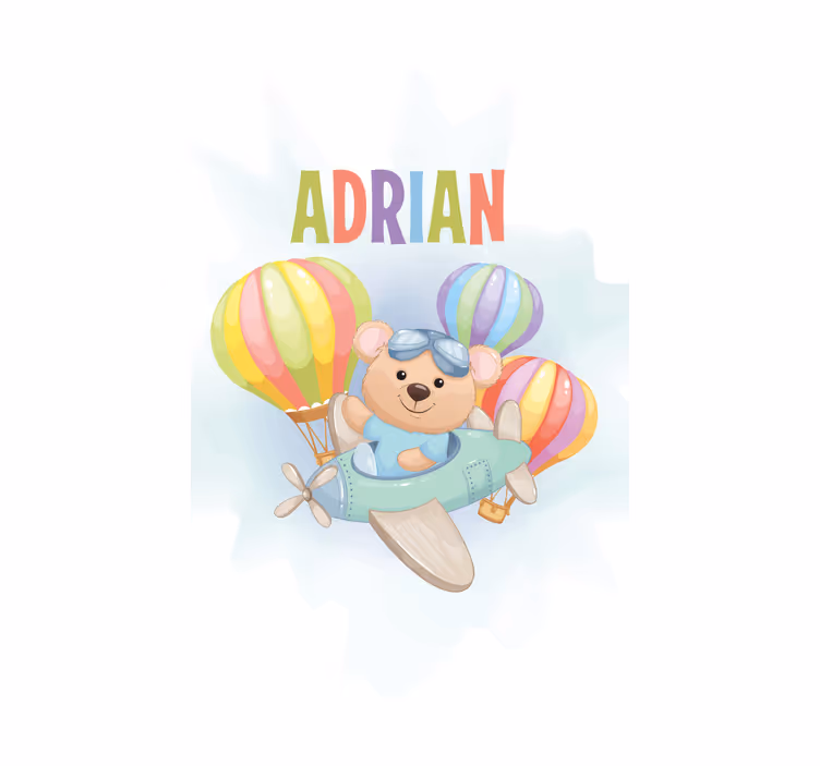 Søt bjørn på et fly med ballonger rullegardin tegning - Tenstickers