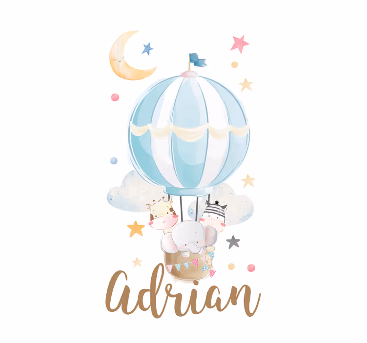 Tre dyr på ballonger med stjerner og skyer rullegardin tegning - Tenstickers