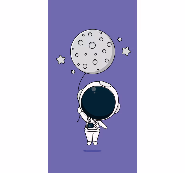 Svart og hvit astronaut med en måneballong rullegardin tegning - Tenstickers