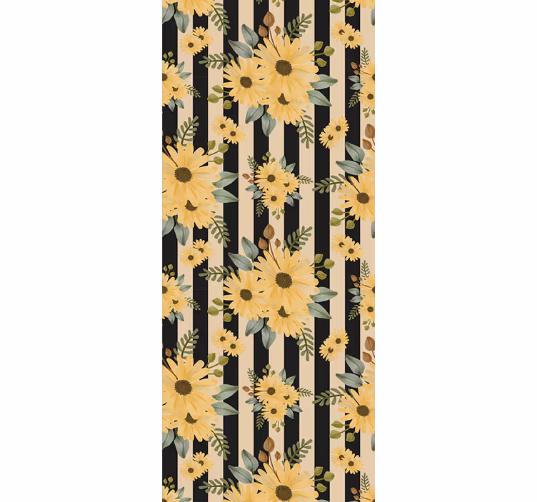 Svarte solsikke striper rullegardin blomster - Tenstickers